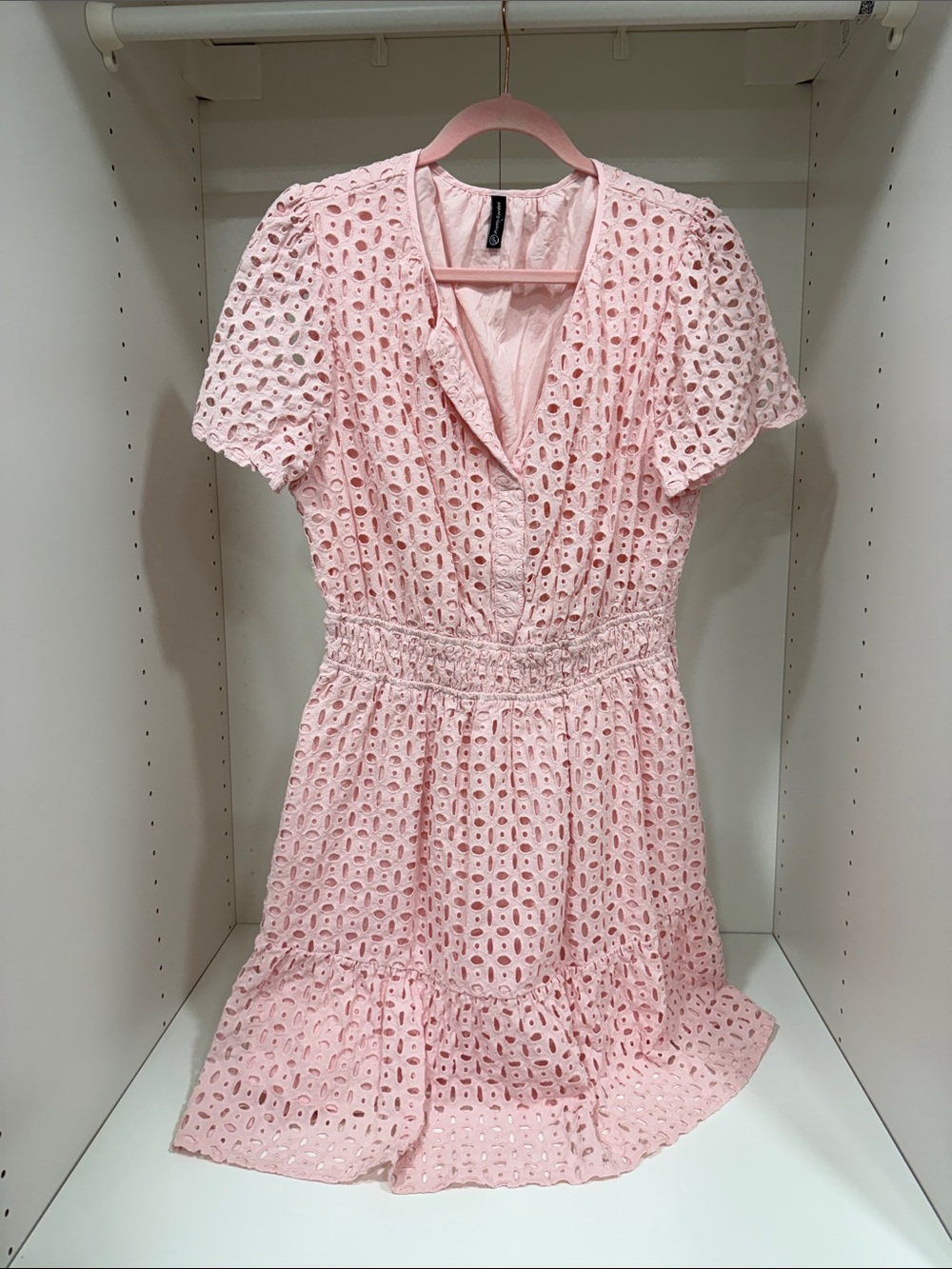 PRETTYGARDEN Pink Eyelet Lace Mini Dress Size L